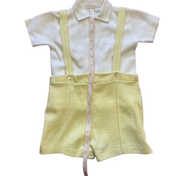 Vintage Heir Craft Yellow Baby Toddler Boy Outfit Shirt Overalls Jacket Socks - Picture 6 of 8